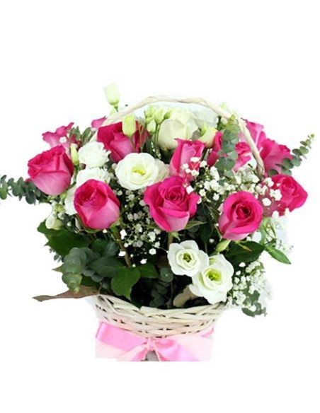 Basket of 15 roses and lisianthus - Majorca florist