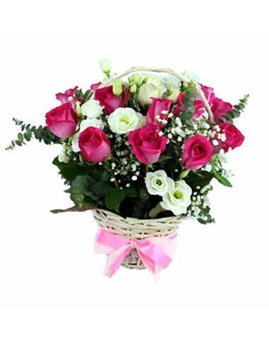 Corbeille de 15 roses et lisianthus | Livrée à Majorque