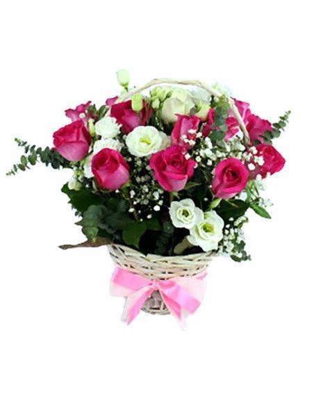 Cesta de Flores con 15 Rosas y Lisianthus | Floristería Mallorca