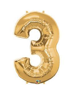 "3" Heliumballon in Gold und Silber