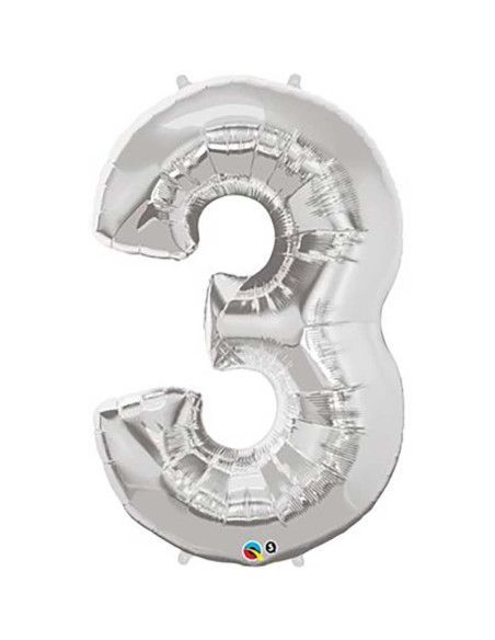 Helium balloon "3" in gold and silver - Mallorca Florist