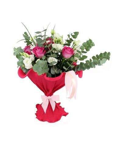 Blumenstrauß mit rosa Rosen und Lisianthus | Florist Mallorca