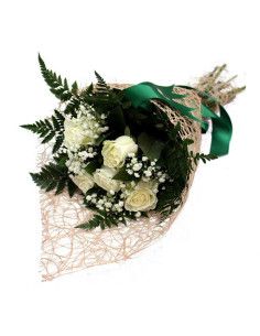 5 roses blanches et gypsophile | Floristería Mallorca