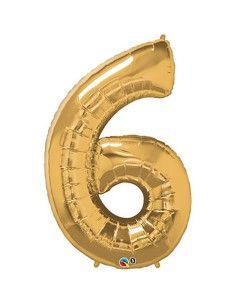 Globo de helio " 6 " en oro y plata - Floristería Mallorca