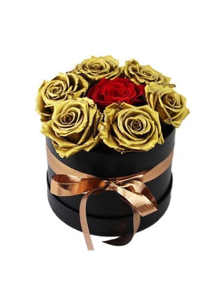 Caja de Flores 6 Rosas de Oro 1 Roja | Floristería Mallorca