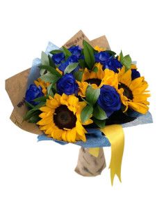 Ramo de Rosas Azules y Girasoles | Floristería Mallorca