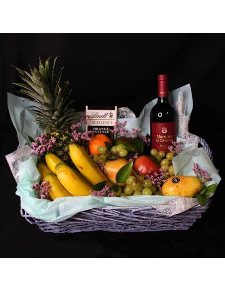 Cesta de Frutas Chocolate y Vino | Floristería Mallorca