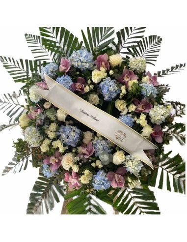 Funeral wreath of orchids and hydrangeas - Mallorca Florist