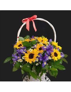 Corbeille de tournesols et iris - Floristería Mallorca
