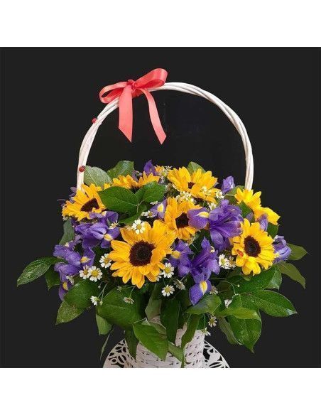 Corbeille de tournesols et iris - Floristería Mallorca