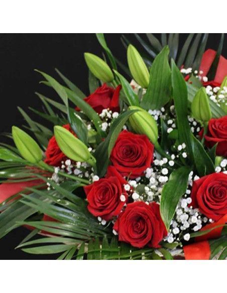 Ramo de Lilium Blanco y Rosas Rojas | Floristería Mallorca
