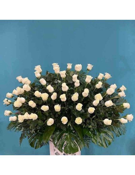 Composition deuil 50 roses blanches | Floristería Mallorca