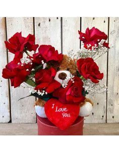 Teddy Bear with 7 Red Roses "Eternal Love" – Romantic Gift in Mallorca