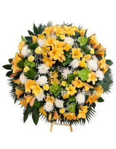 Corona Fúnebre Amarilla y Blanca – Floristería en Palma de Mallorca