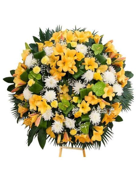 Yellow and White Funeral Wreath – Same Day Delivery in Mallorca