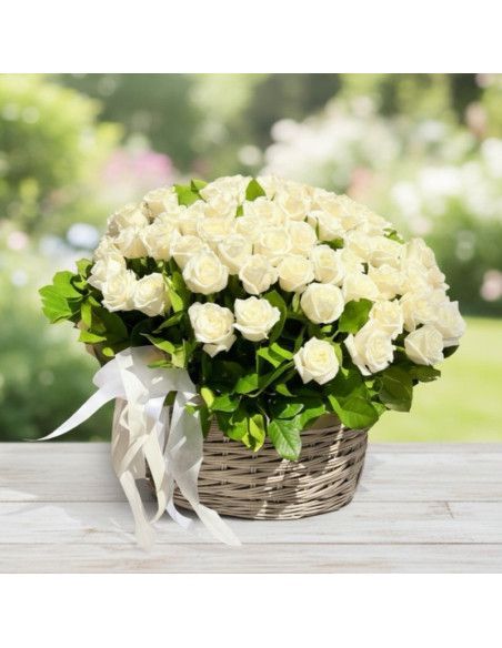 White Rose Basket (25–101) – Delivery in Palma de Mallorca