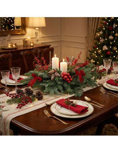 Christmas Centerpiece with 2 Candles & Noble Fir – Delivery in Palma