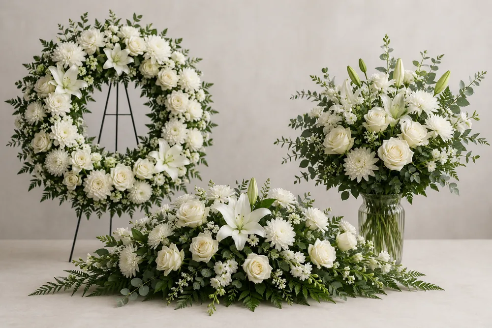Corona, centro y ramo funerario para velatorio