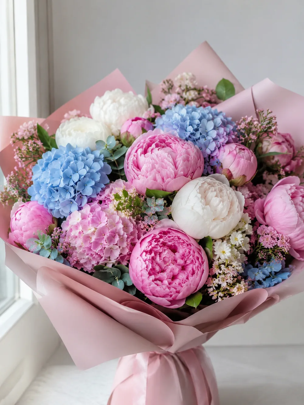 Hydrangeas and peonies, gratitude flowers for Mother's Day