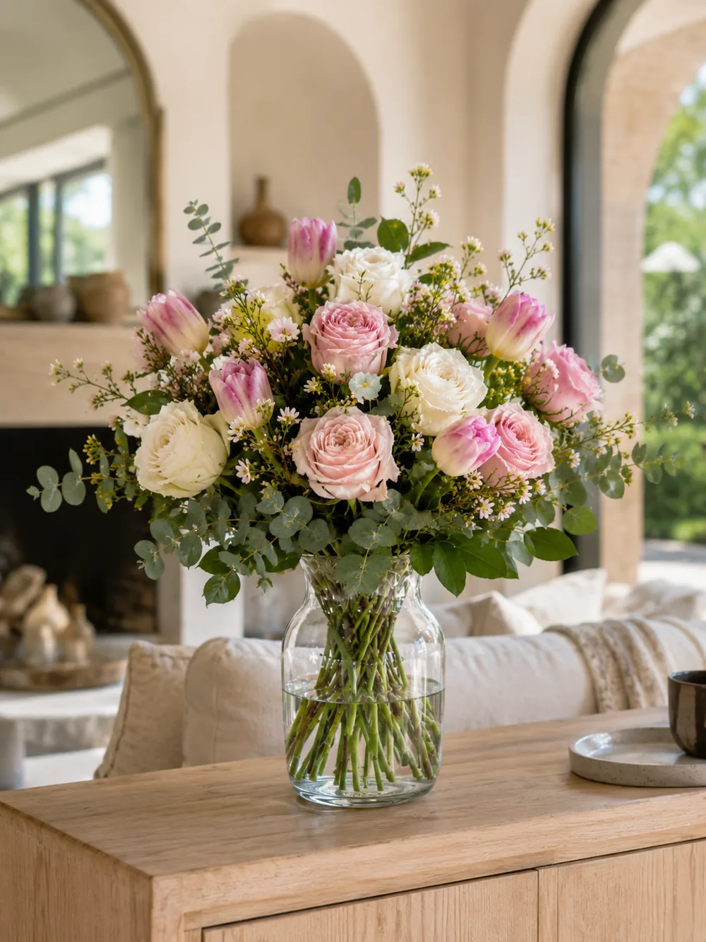 Fresh, long-lasting flower bouquet decorating a Mediterranean home in Mallorca