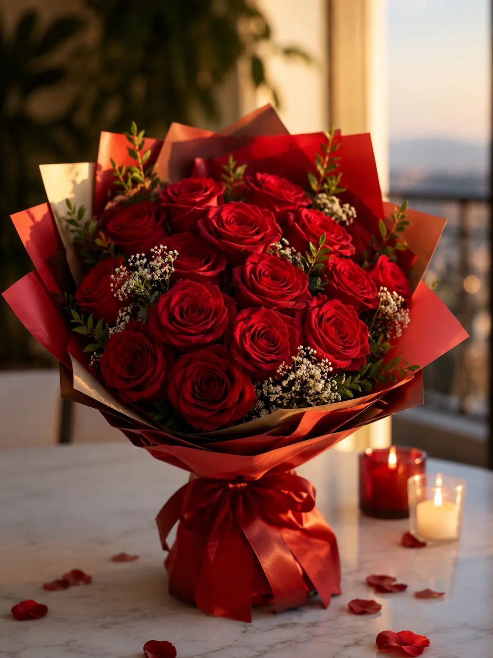 Red rose bouquet for an anniversary, a romantic gift